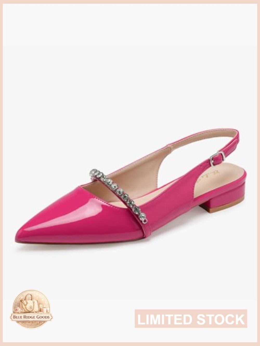 Slingback Rhinestone Pointed Toe Flats with Cushioned Insole - Picture 5 of 7
